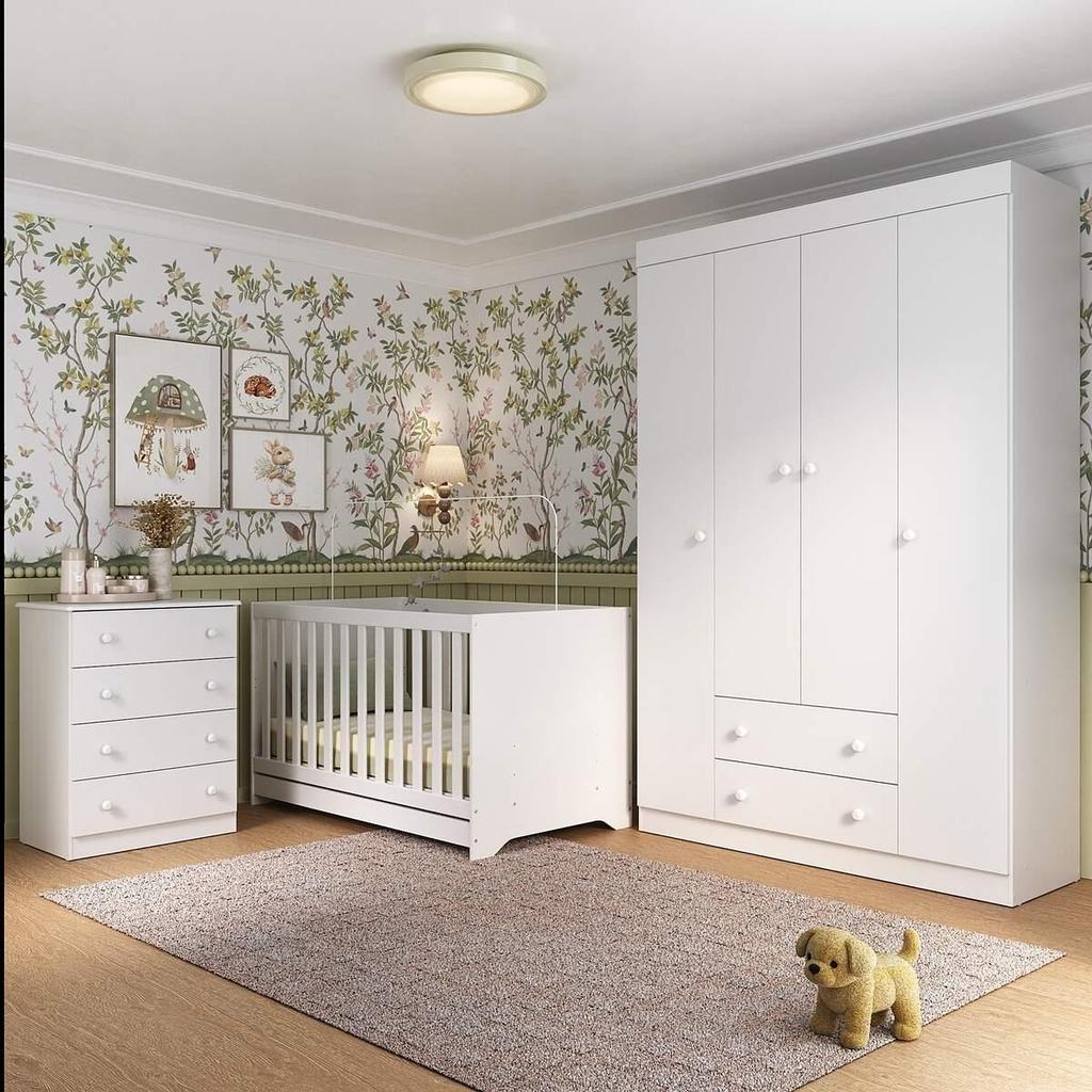 Quarto de Bebê Completo com Berço Americano 3 em 1 p/Colchão 130x70cm Encanto Multimóveis MP4585