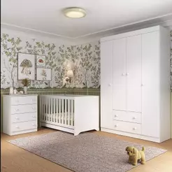 Quarto de Bebê Completo com Berço Americano 3 em 1 p/Colchão 130x70cm Encanto Multimóveis MP4585