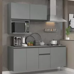 Armário De Cozinha Compacta 180 Cm Suspensa Cinza Nice Madesa 03