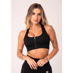 TOP FITNESS FEMININO NADADOR COM BOJO E ZÍPER SEAMLESS+ DLK