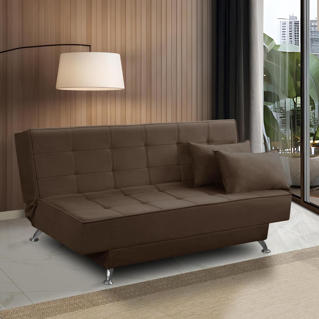 Sofá Cama 3 lugares 1,80m Diana Suede Marrom Adonai Estofados em Oferta na Shopee