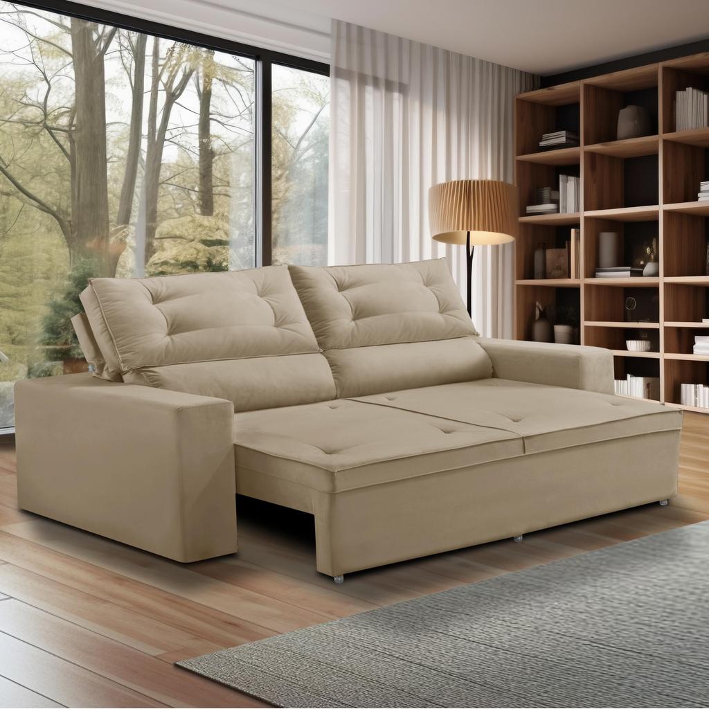 Sofá Retrátil e Reclinável 3 lugares com Molas 1,80m Lais Suede Bege Adonai Estofados em Oferta na Shopee