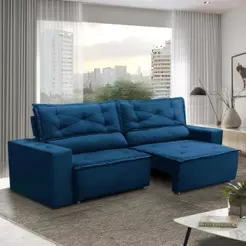 Sofá Retrátil e Reclinável 3 lugares com Molas 2,00m Livia Suede Azul Adonai Estofados