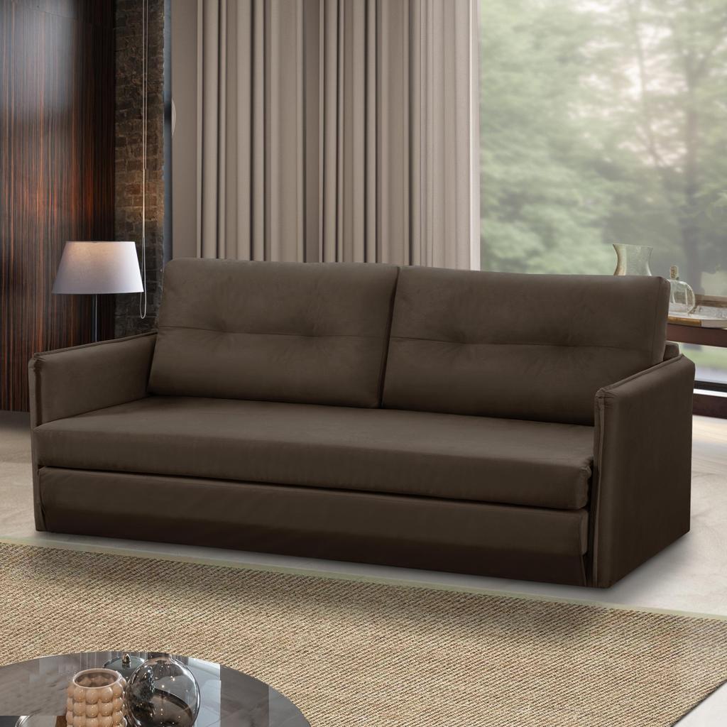 Sofá Cama 2 lugares 1,50m Luisa Suede Marrom Adonai Estofados em Oferta na Shopee