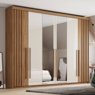 Guarda-roupa Casal 6 Portas 4 Gavetas com Espelho Nathaniel Espresso Móveis Nature/Off White em Oferta na Shopee