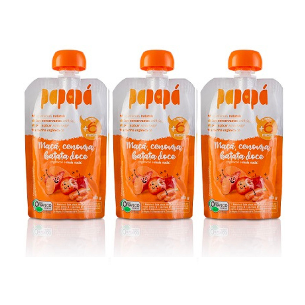 Kit 3 Papinha Papapá Orgânica Maçã Batata Doce Cenoura 300g