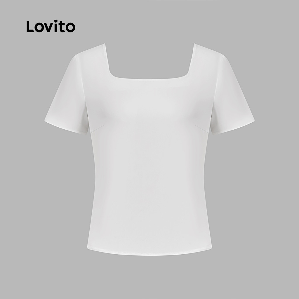 Detalhes do Lovito Blusa Casual Lisa Com Laço Nas Costas Primavera/Verão Branca Para Mulheres L134ED287