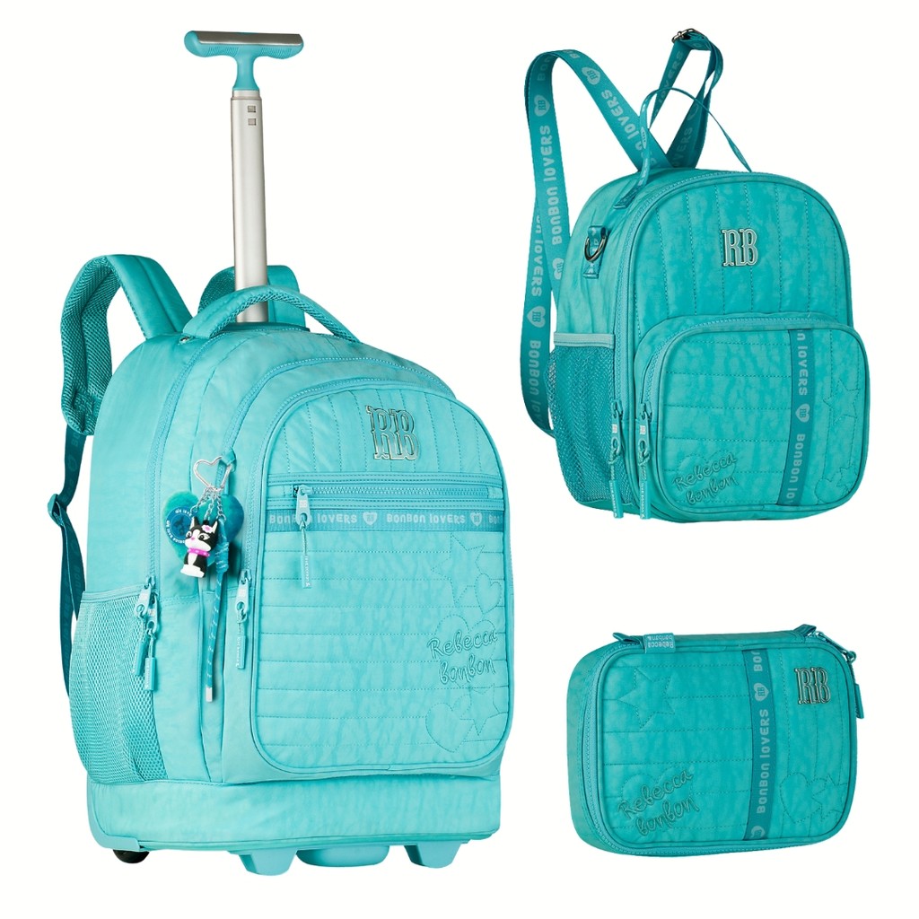 Kit Rebecca Bonbon Mochila Rodinhas Estojo e Lancheira