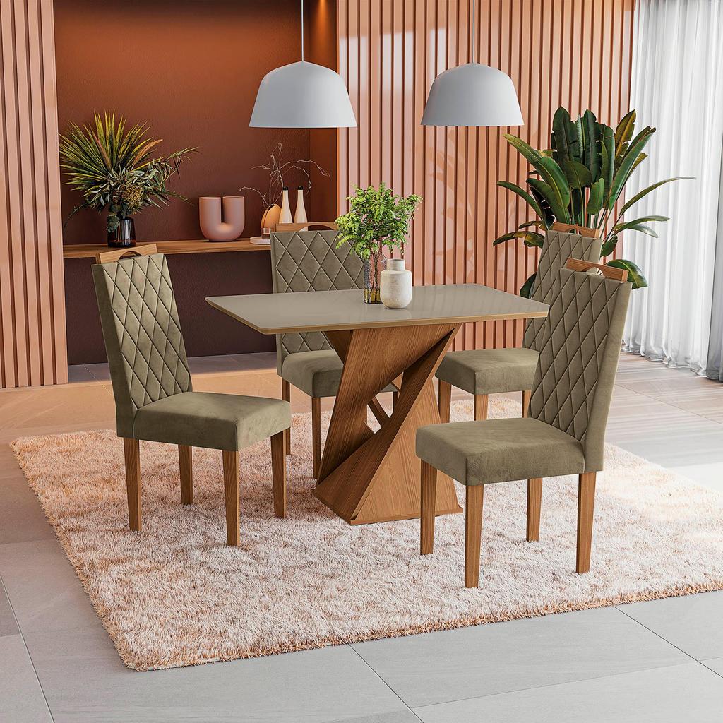 Conjunto Sala de Jantar Luna Kappesberg 4 Cadeiras Veludo Bege em Oferta na Shopee
