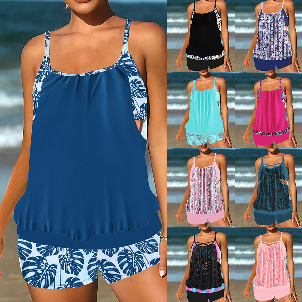Conjunto Maiô Tankini 2 Peças com Shorts Estampados, Modelo Plus Size e Diversas Cores