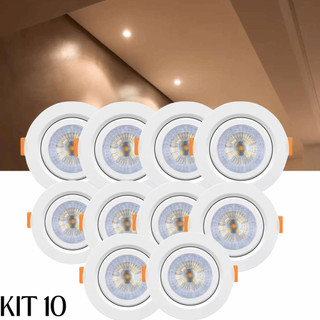 Kit 10 Spot Dicroica 5w Embutir Redondo Direcionável Branco Frio 6500K Bivolt Luz para Forro DryWall Sala Cozinha Quarto
