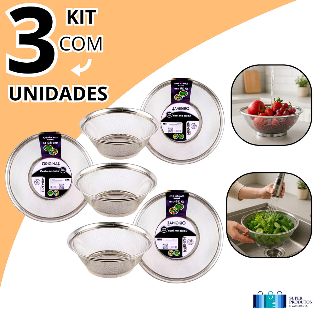 Cesta Escorredor Fruteira Peneira Aço Inox Multiuso Cozinha Macarrão Frutas Legumes Vegetais em Oferta na Shopee