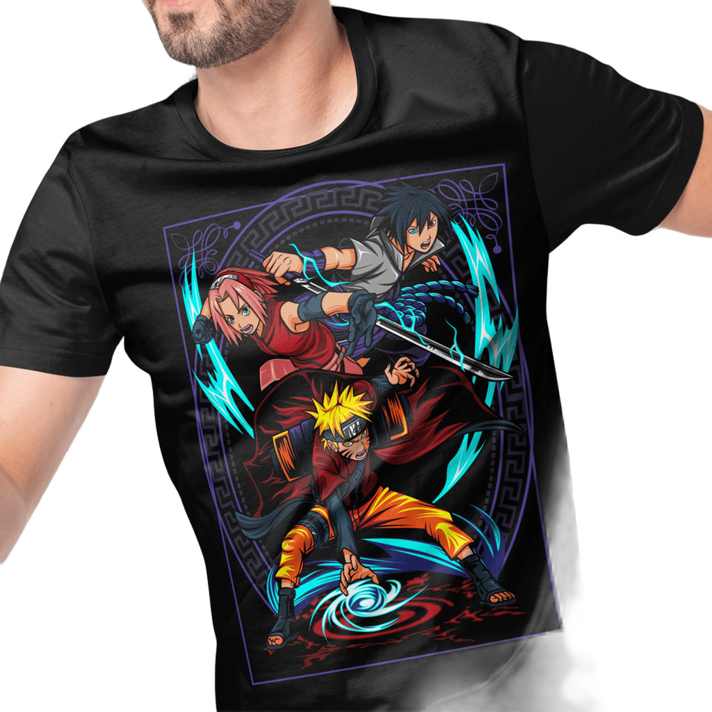 Camiseta Naruto Time 7 Anime Manga 100% Algodão Sasuke