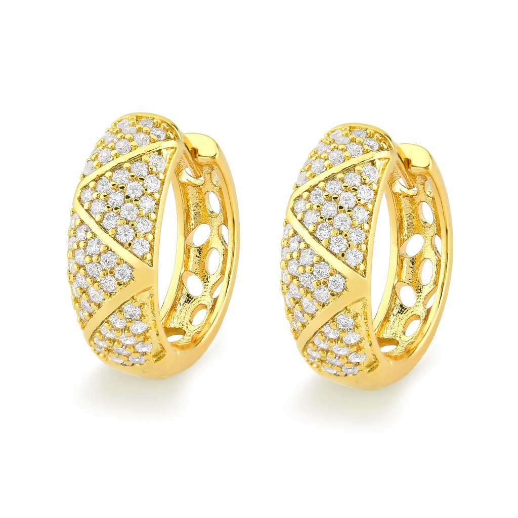 Brinco Feminino Argola Grande Cravejado com Zirconias e Banhado a Ouro 18k Semi Joia Blogueira