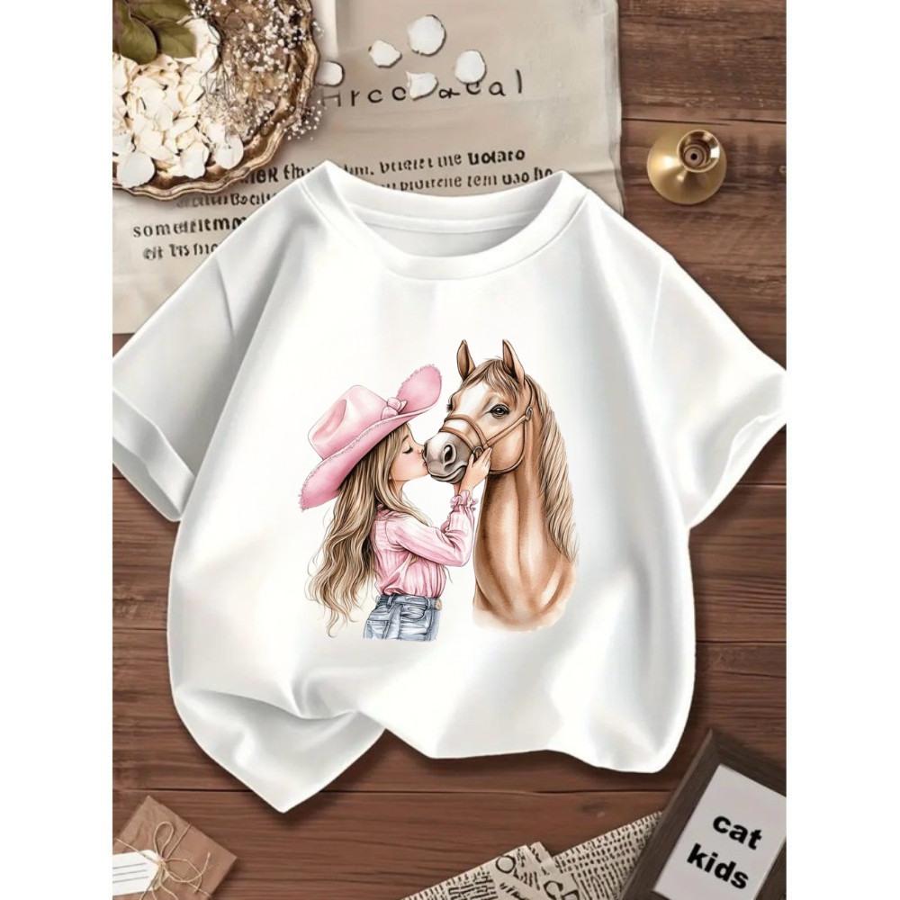 Camisa Camiseta Blusinha Infantil Juvenil Cavalo Cavalgada Menina Chapéu 100% Algodão Agro