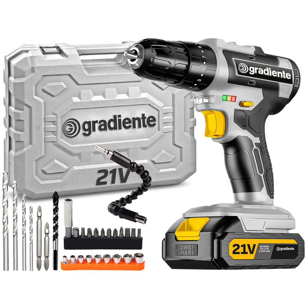 Parafusadeira E Furadeira Impacto Gradiente Gpb21vw 21v 3/8 Cor Amarelo Frequência 50/60 Hz Bivolt
