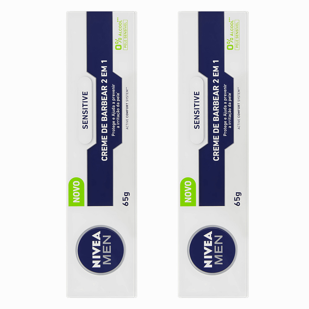 Creme de Barbear Nivea Men 2 em 1 Sensitive 65g - Kit 2un