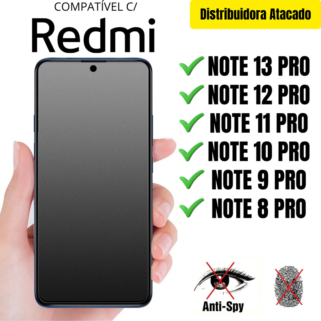Película Cerâmica Privacidade Fosca 3D P/ Redmi Note 13 Pro / 12 Pro / 11 Pro / 10 Pro / 9 Pro / 8 Pro Matte AntiSpy em Oferta na Shopee
