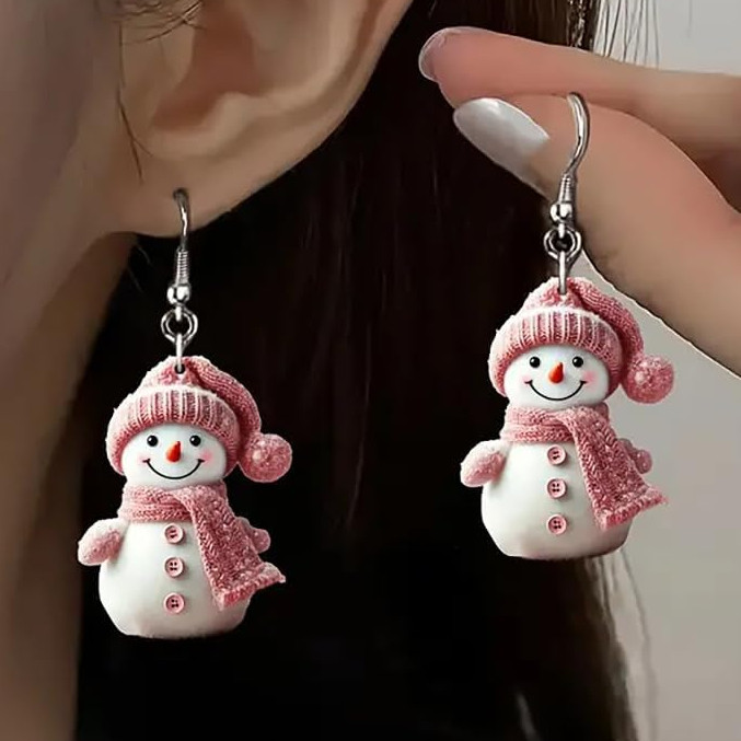 Brincos de Natal para Mulheres, Brincos de Boneco de Neve de Inverno, Brincos Pendentes de Natal em Acrílico, Brincos Pe