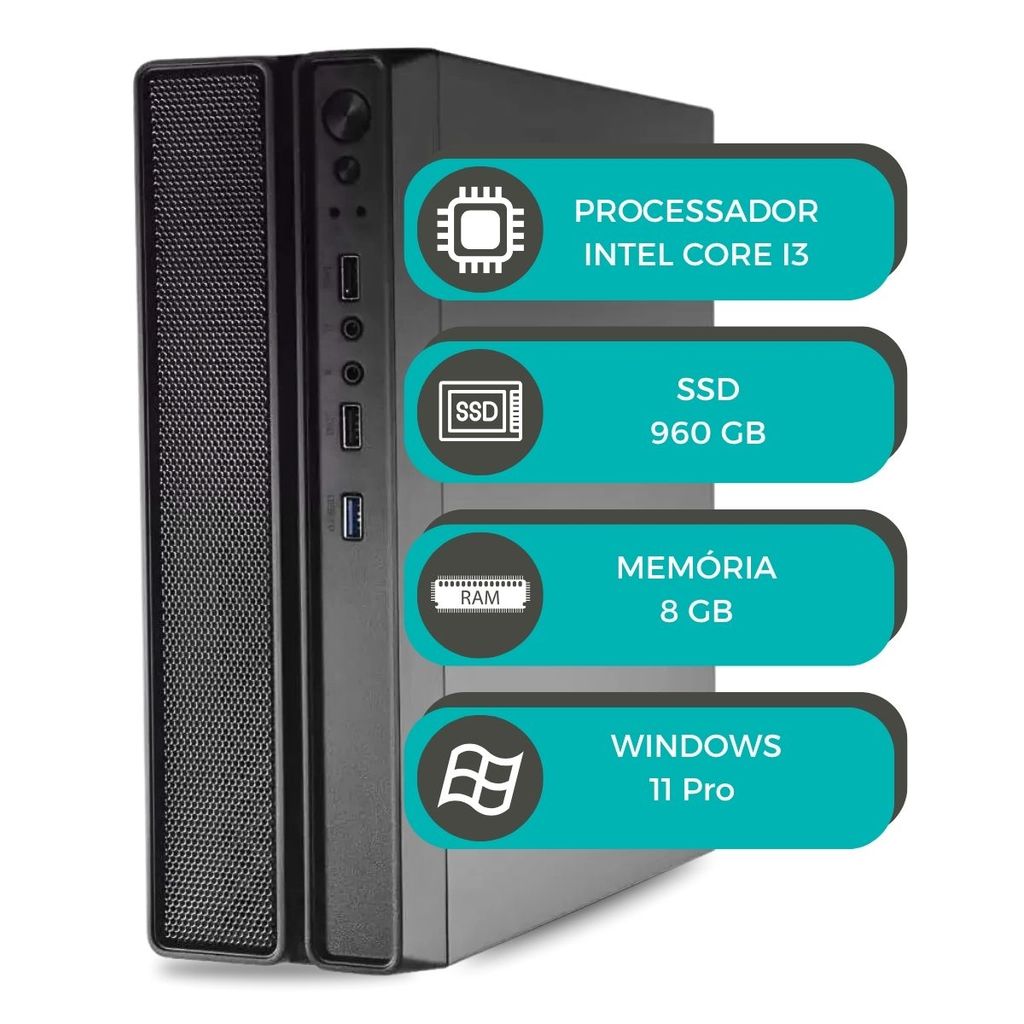 Computador Slim MultiPC i3 6ª Geração 8GB SSD 960GB Windows 11 Ideal para Escritório e Casa