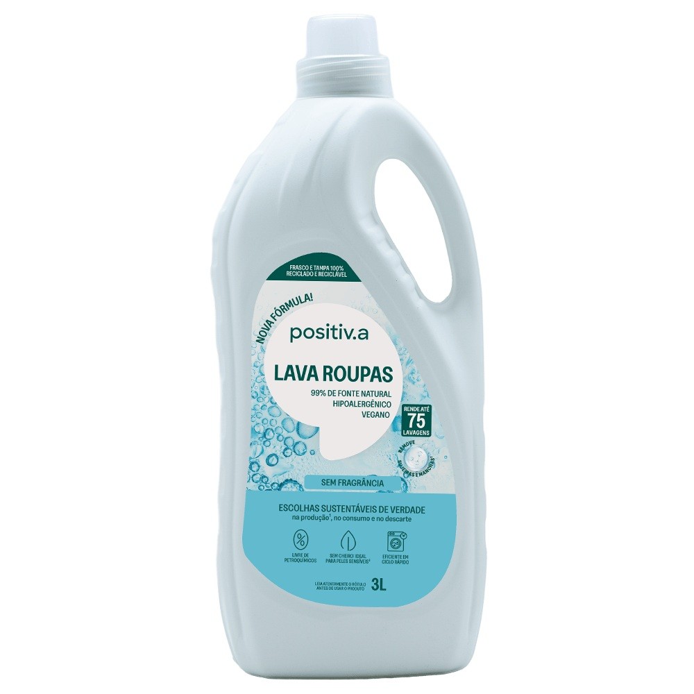Lava Roupas LÍquido Positiva Sem Fragrância 3L Hipoalergênico Positiv.a