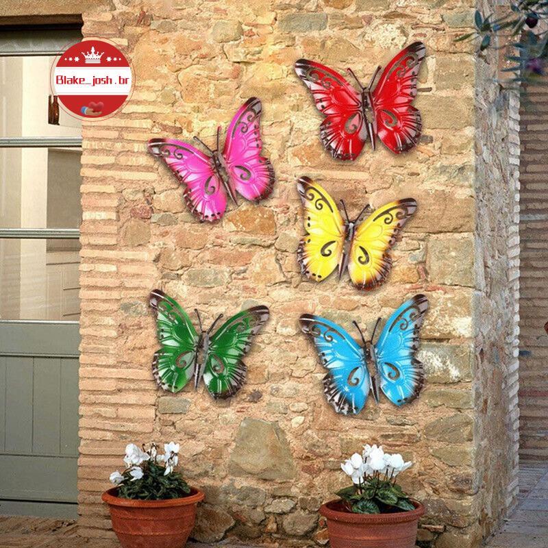 3D Metal Borboleta Quintal Decoração Oco Para Fora Jardim Grande Decorativo Arte Da Parede Cerca Escultura Ornamento Col