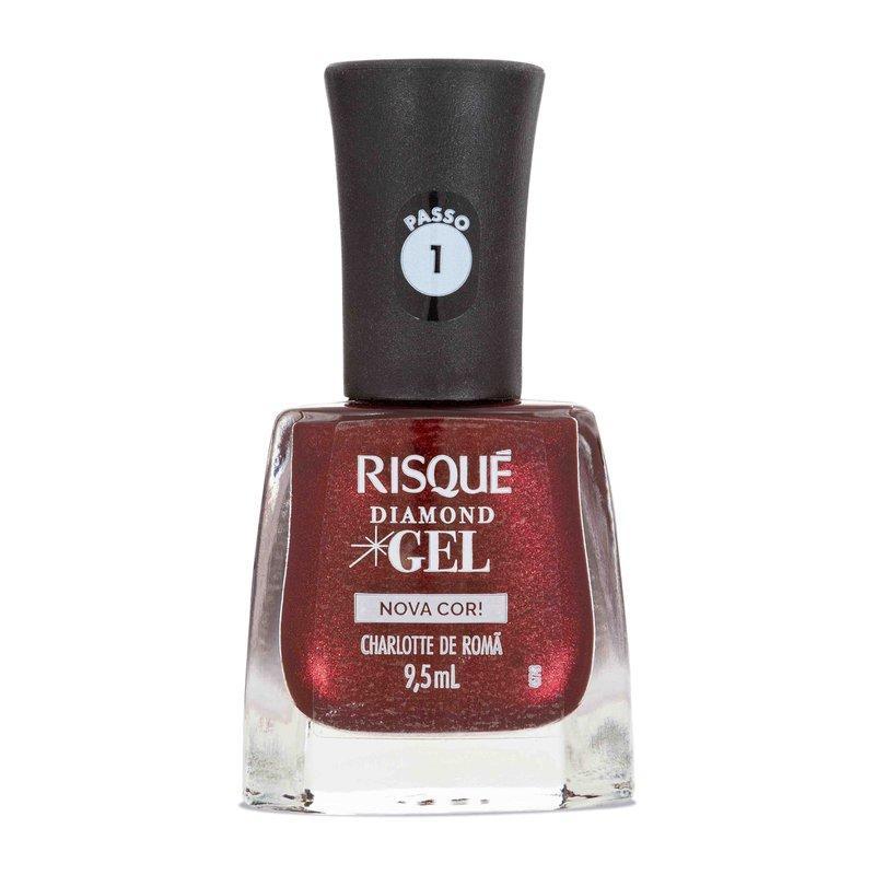 Esmalte Vermelho Metálico Risqué Diamond Gel Nova Cor! Charlotte de Romã 9,5ml