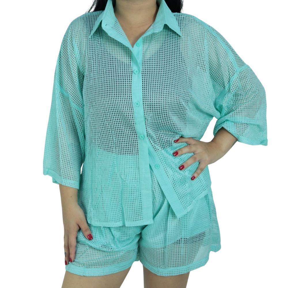 Saída de Praia Feminina Conjunto Blusa e Shorts