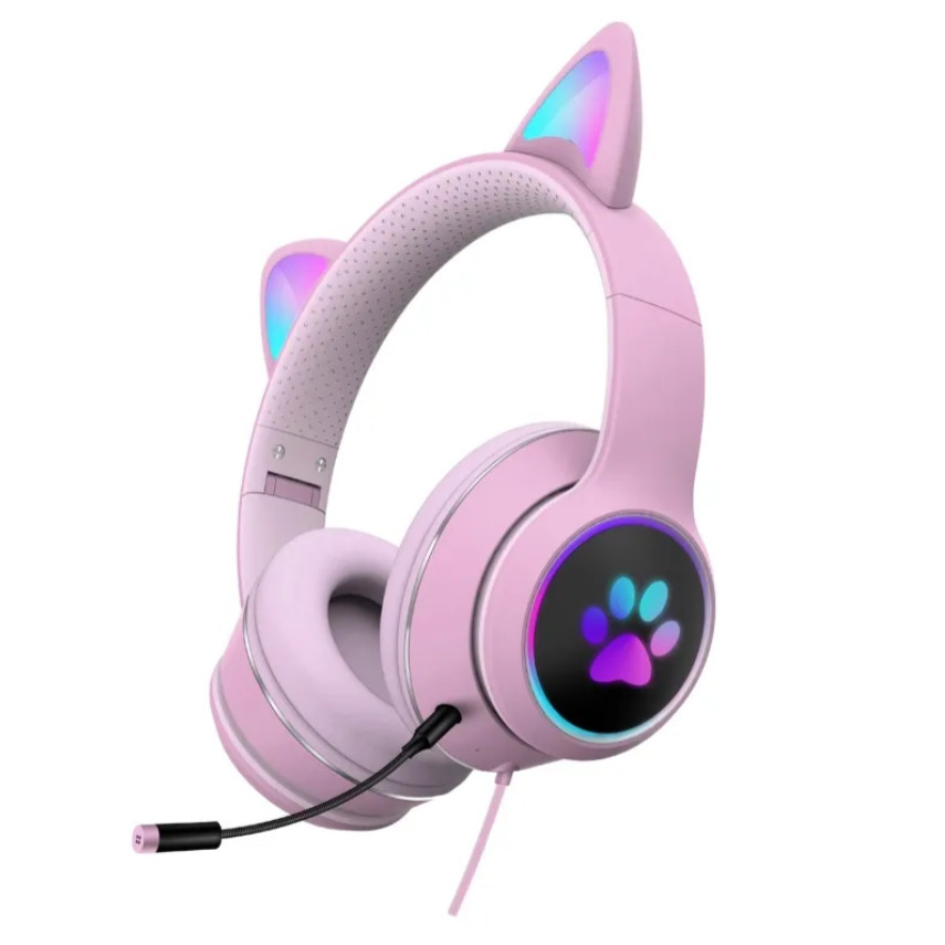 Fone de Ouvido Orelha de Gato com LED RGB, Som 7.1 Surround, Microfone e Graves Potentes – Para Jogos e Presentes