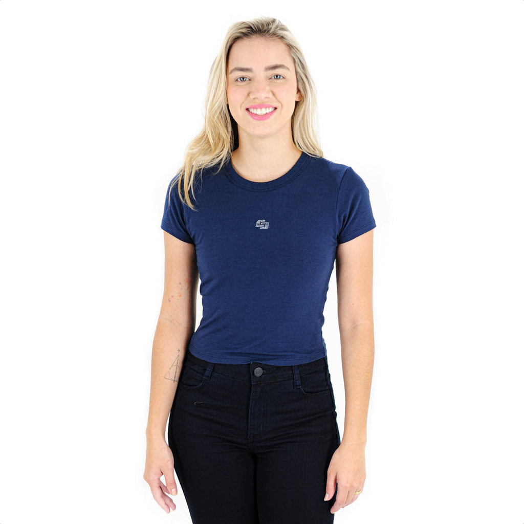 Camiseta Colcci New Strass Azul Marinho - Feminino em Oferta na Shopee