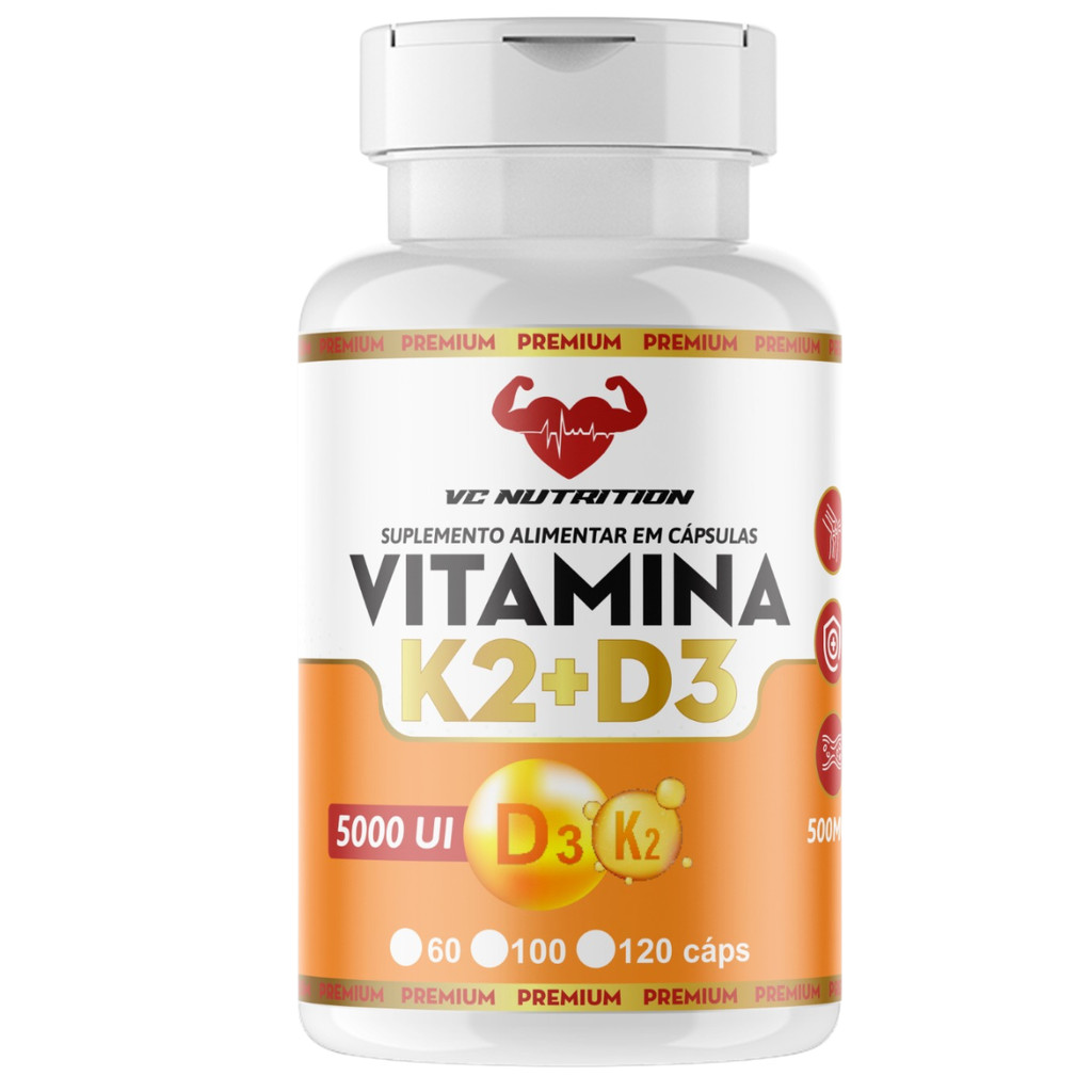 Vitamina D3 K2 120 Cáps 500mg Ossos Fortes Imunidade