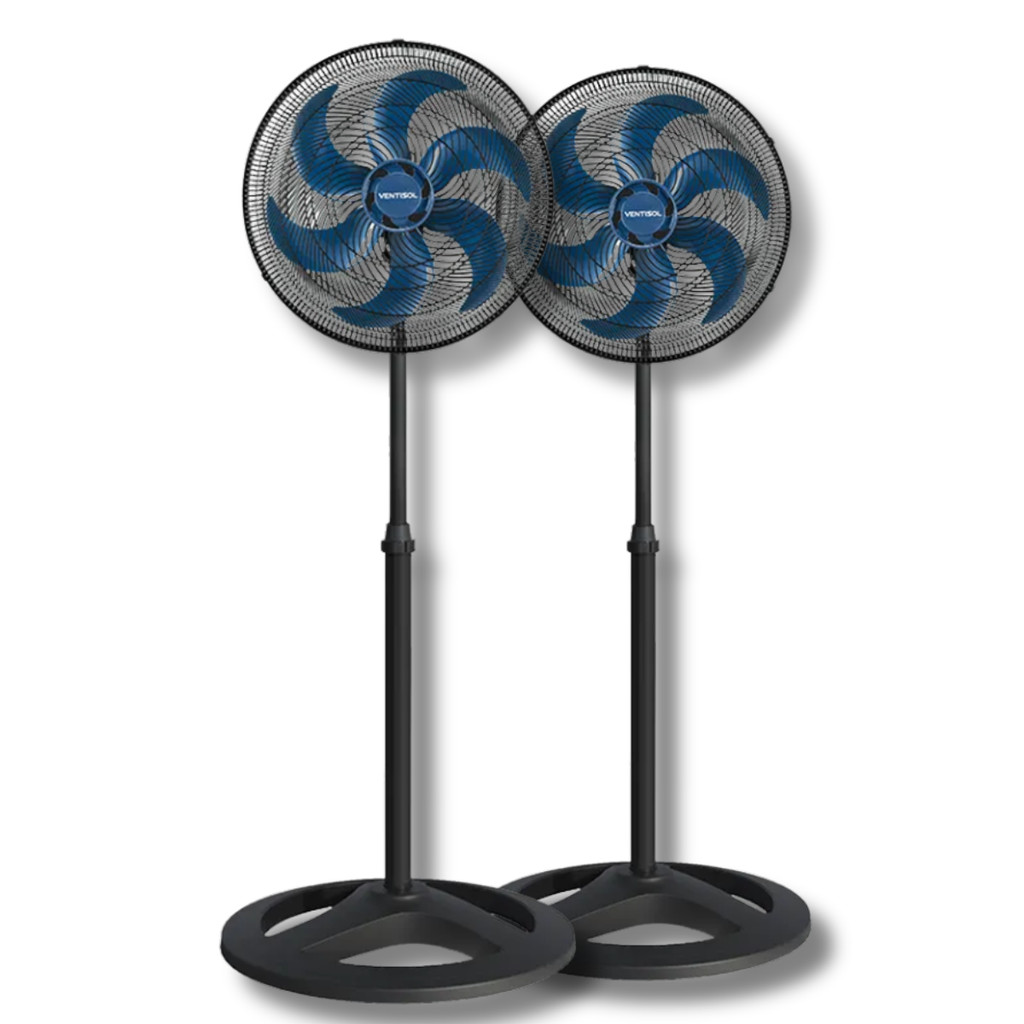 Kit 2 Ventiladores Coluna 40cm Ventisol Turbo 80W 127v 6 Pás Hélice Azul Premium 3 velocidades Oscilante