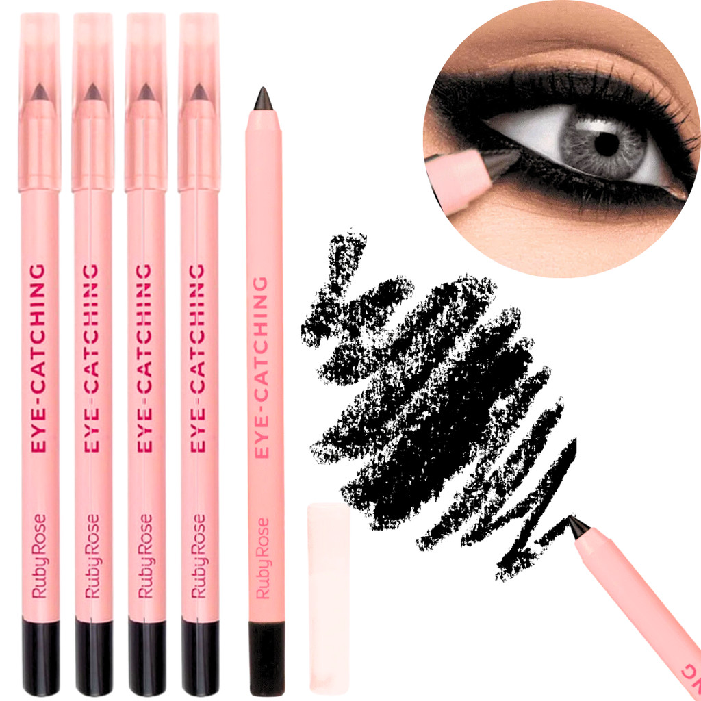 Lápis de Olho Preto kajal Pigmentação Intensa Hipoalergênico e Prova De Água Eye Catching Ruby Rose