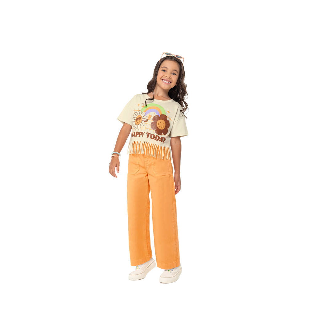 BLUSA INFANTIL MENINA FRANJAS HAPPY TODAY EM ALGODÃO MALWEE KIDS OFF WHITE