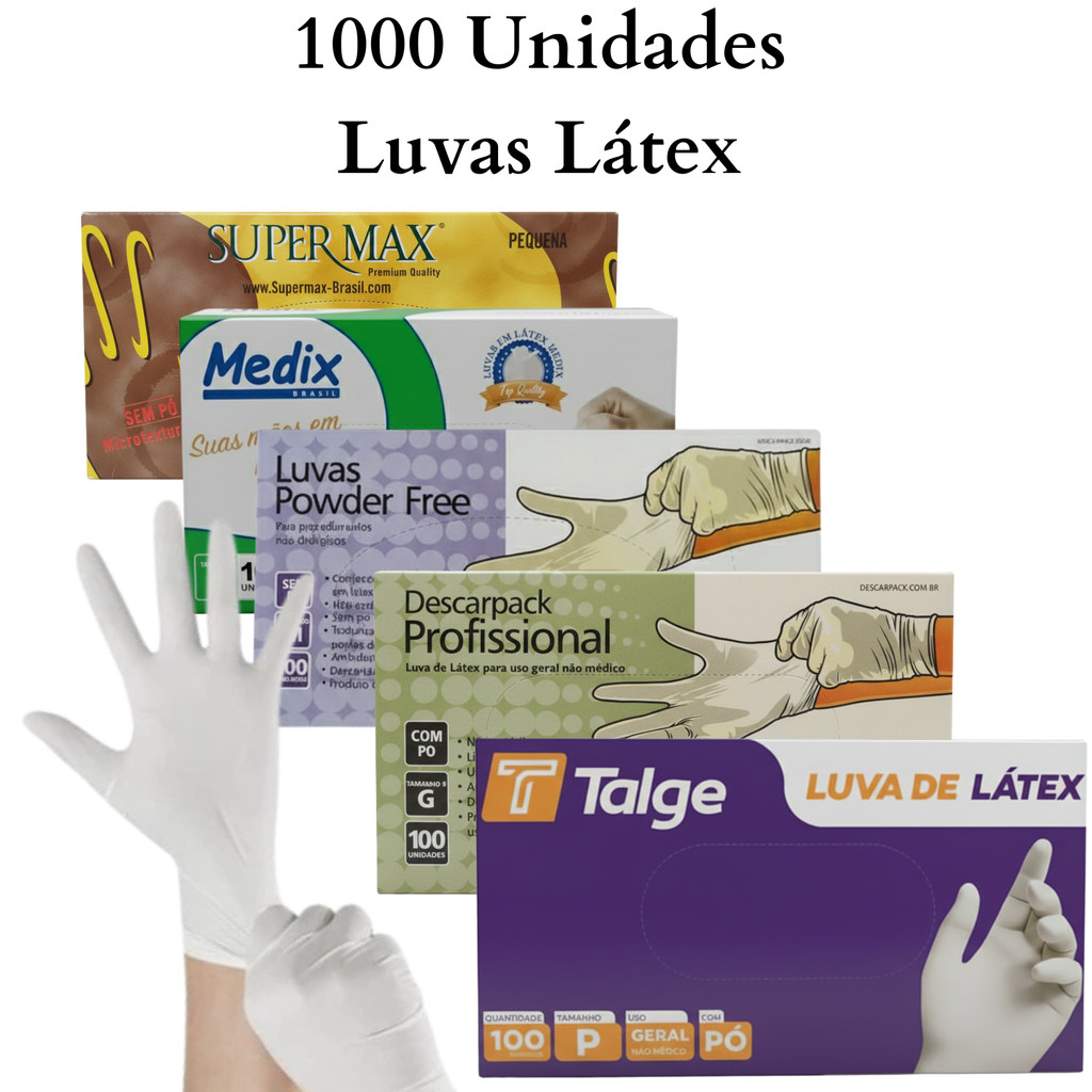 1000 Luvas Látex Descartável Com Pó Branca Tam  P M G Talge Descarpack Medix Super Max
