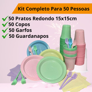 Kit Festa Aniversário Candy Descartável 200 Peças: 50 Pratos, 50 Copos, 50 Garfos 50 Guardanapos em Oferta na Shopee