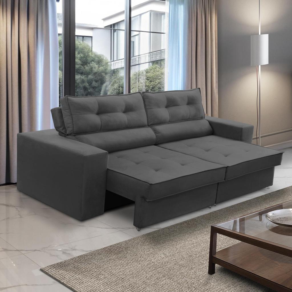Sofá Retrátil e Reclinável 3 lugares 2,30m com Molas Mirela Suede Cinza Adonai Estofados em Oferta na Shopee