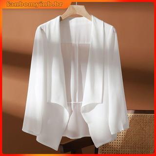Jaqueta Fina Chiffon Protetor Solar Chiffon Protetor Solar Cardigan Camisa de Ar Condicionado Short Shawl