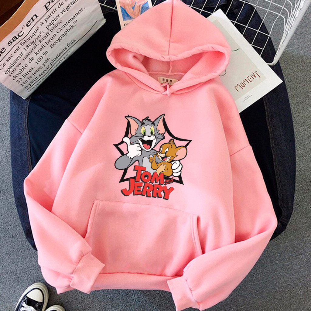 Blusa de Frio Moletom Casaco Canguru Blusa Desenho Animado Tom e Jerry plus Size Roupa Bts kpop Adulto e Infantil