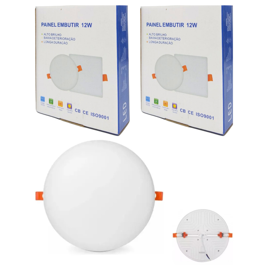 Kit 2 Painel Plafon Led Borda Infinita 12w Embutir Redondo Bivolt Branco Frio 6500k 10cm