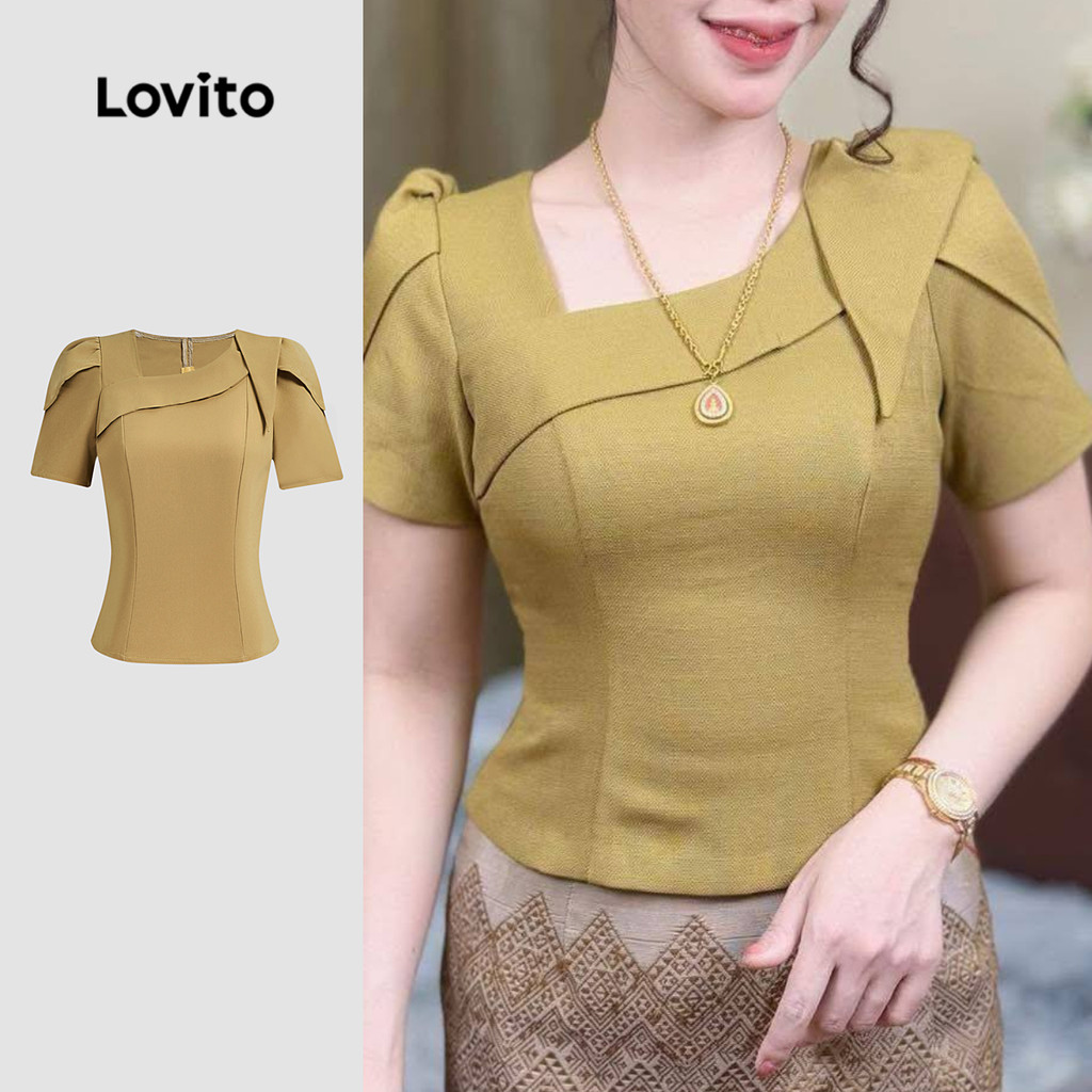 Lovito Blusa Casual Assimétrica Primavera/verão Blusa Amarela para Mulheres L149ED660 em Oferta na Shopee