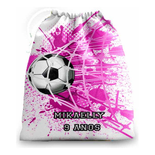 10 Sacolinhas Personalizadas  Tecido Futebol Gol Rosa 30 cm x 20 cm