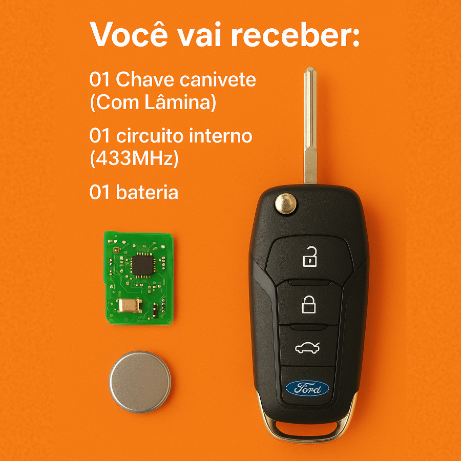 Chave Canivete Alarme Ford Ka Fiesta Ranger Eco Sport 3 Botões Modelo Novo