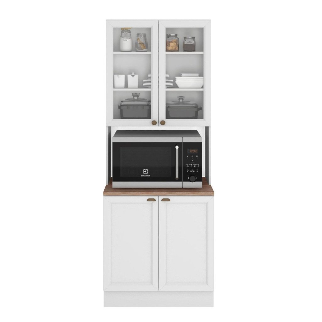 Paneleiro 4 Portas com Vidro 1 Nicho Micro-ondas Unna Yescasa Branco em Oferta na Shopee