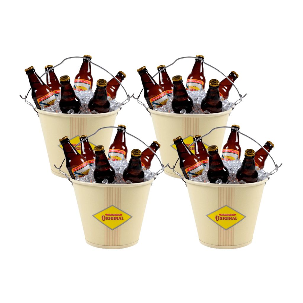 Kit 4 Balde De Gelo Antarctica Original Alumínio C/ Alça Bar Abridor Integrado Cerveja 600ml