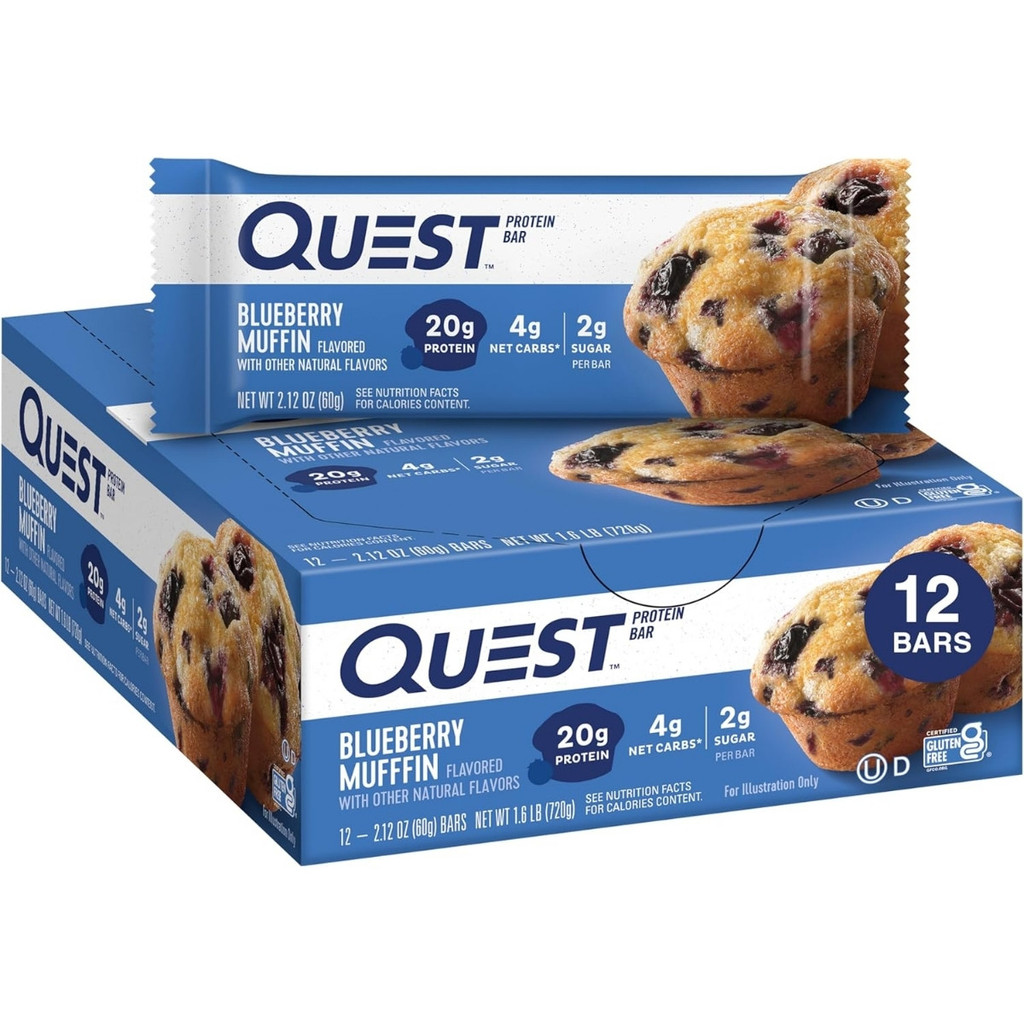 Protein Bar Display Com 12 Barras De 60g Sabor Blueberry Mufin Quest em Oferta na Shopee