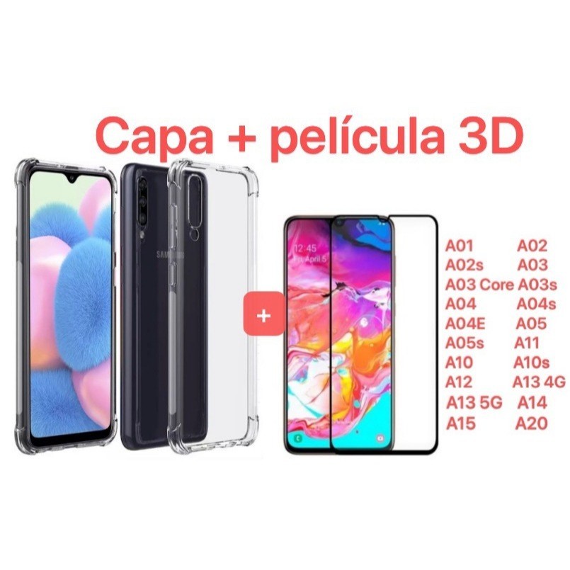 Kit 2em1 ParaSamsung Capinha Película 3D A20s/A21S/A22 /A23/A30S/A31/A32/A33/A34/A35/A50/A51/A52/A53/A54/A70/A71/A72/A73