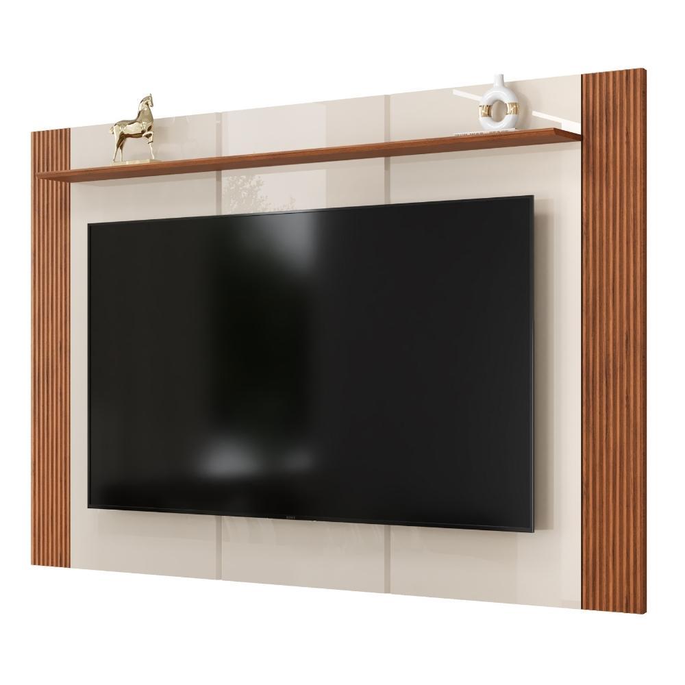 Painel Para TV Até 75 Polegadas 1,82m Detalhe Frisado Com Prateleira Heloisa Off White/Madeirado em Oferta na Shopee