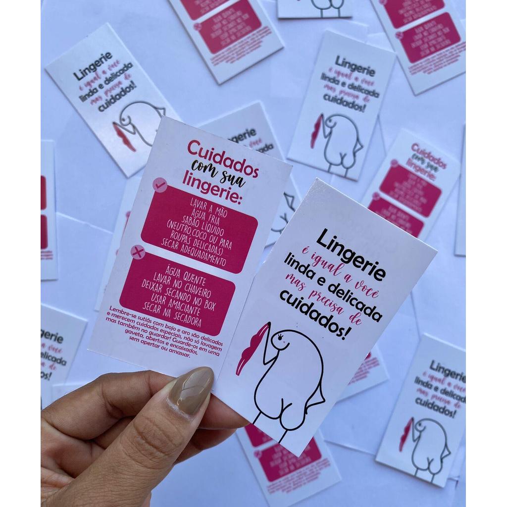 Tags Cuidados Lingerie Flork 20 UN Frente e Verso Manual Instruções Delicados Loja Profissional