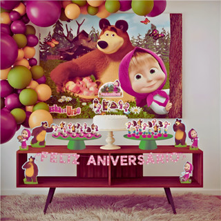 Painel TNT Masha e o urso 1,03m x 1,40m - Piffer em Oferta na Shopee